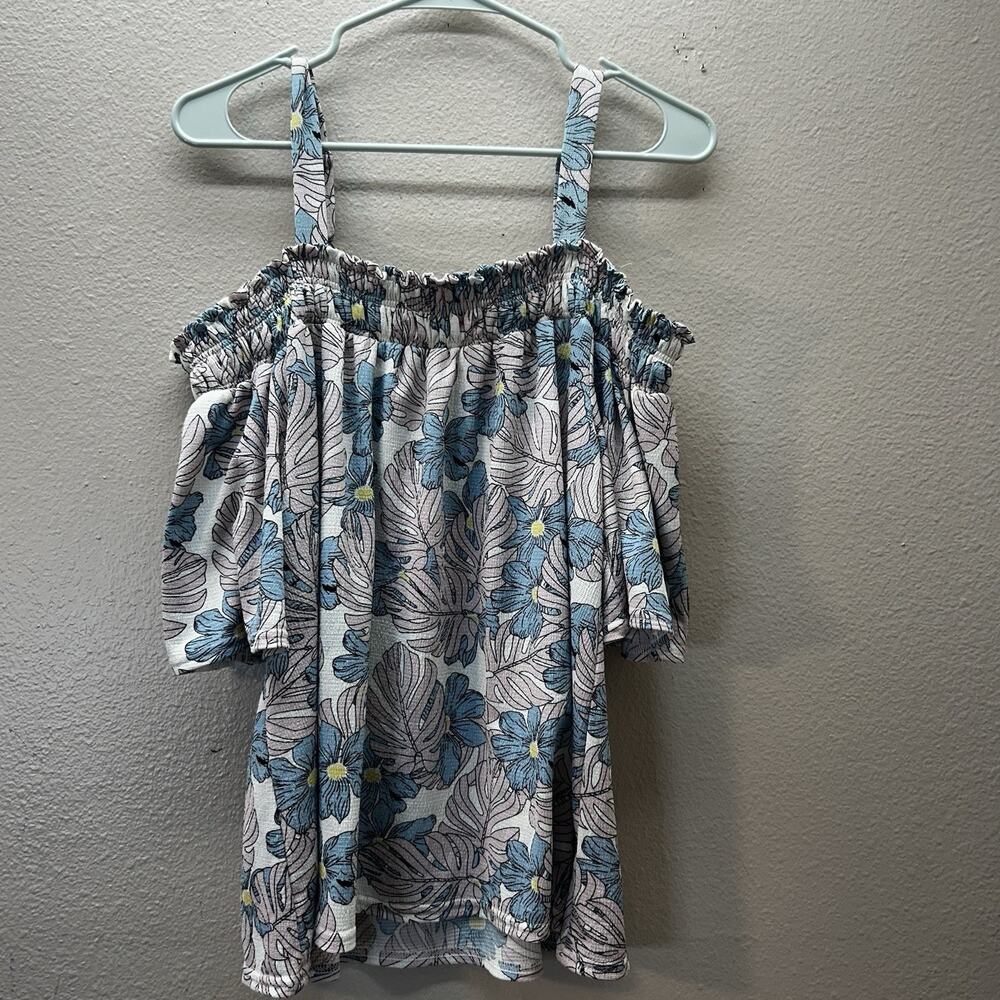 MELLODAY Womens XL Boho Floral Print Cold Shoulder Cottagecore Top‎ Pastel